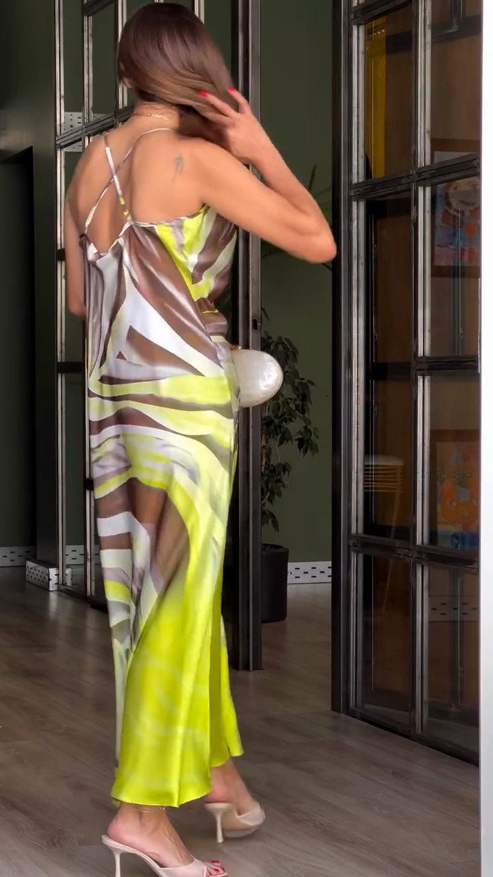 Printed Satin Cowl Neck Maxi Dress