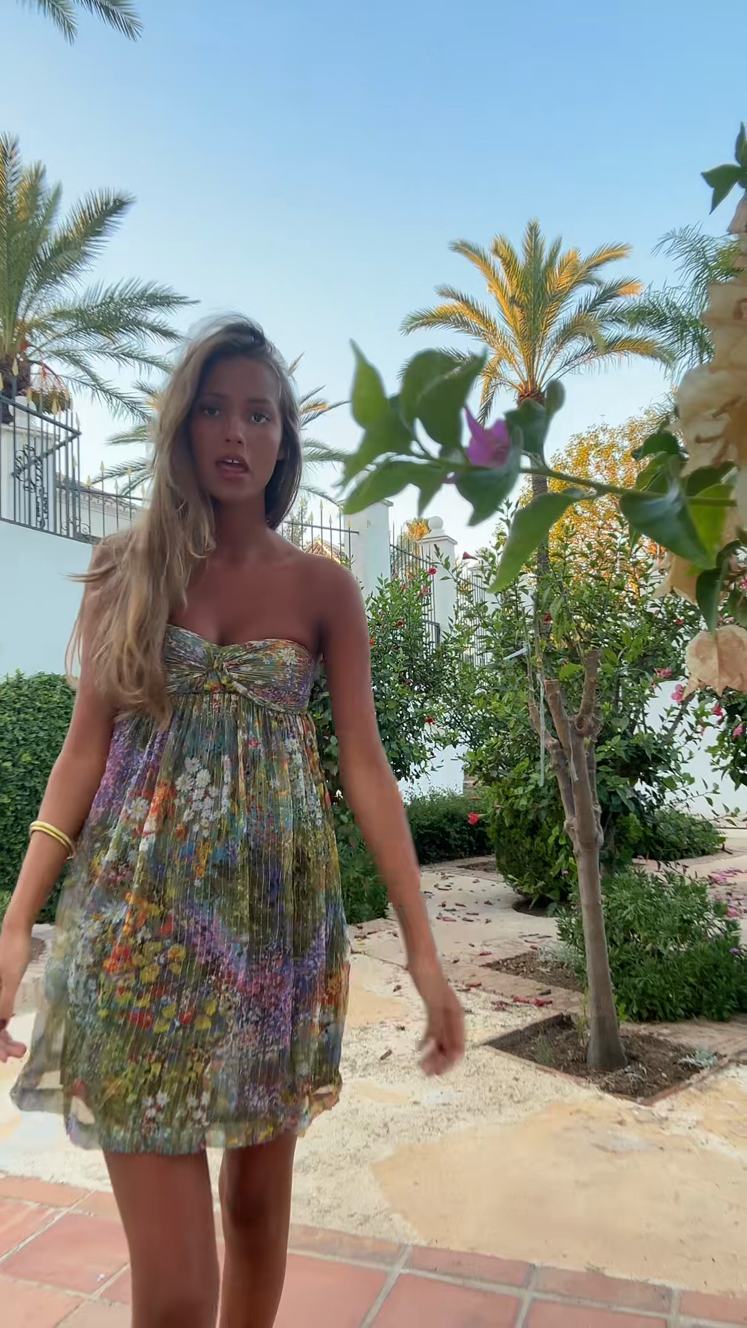 Multicolored Floral Print Strapless Mini Dress