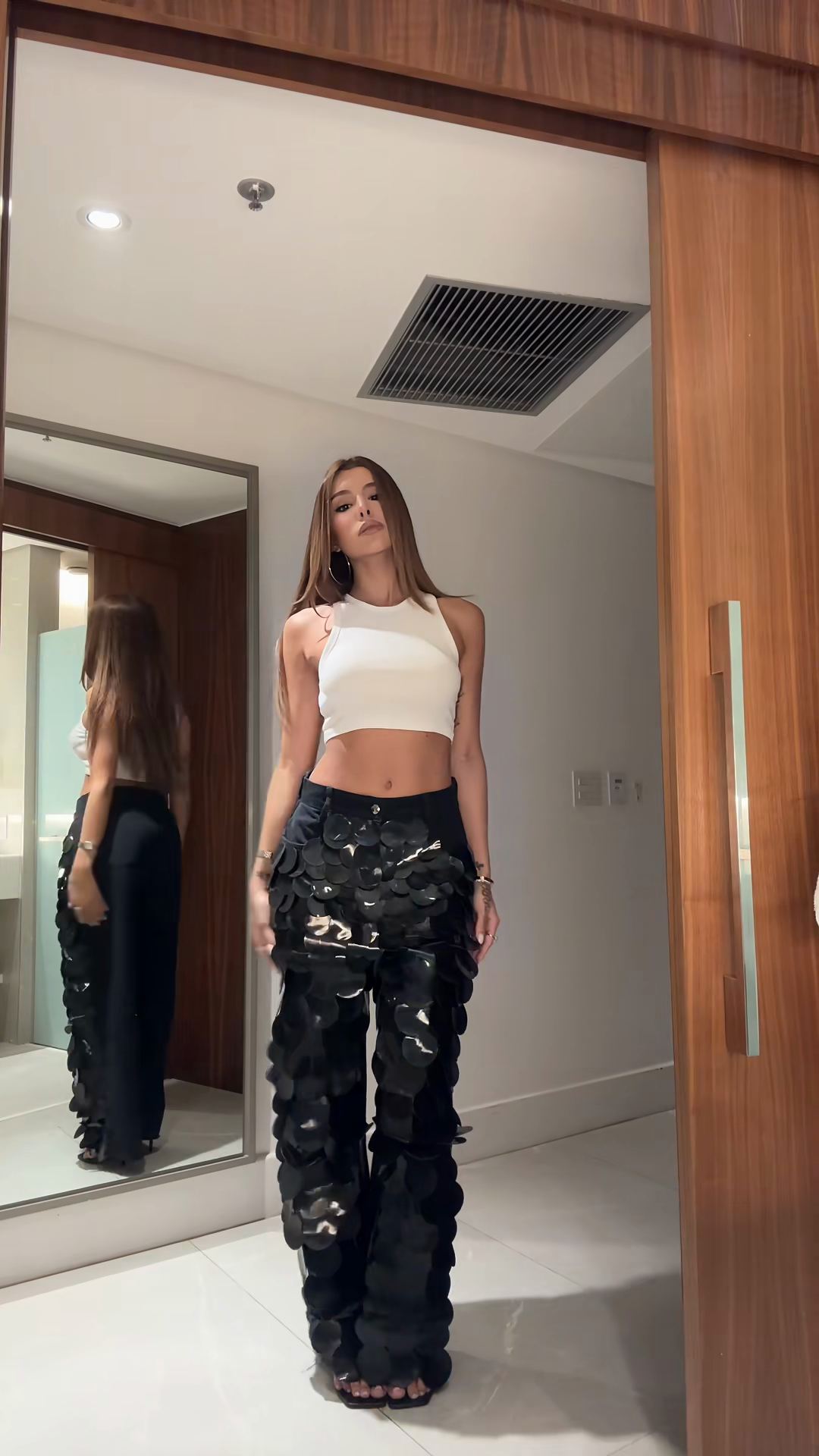 Black Petal - Embellished Wide - Leg Pants