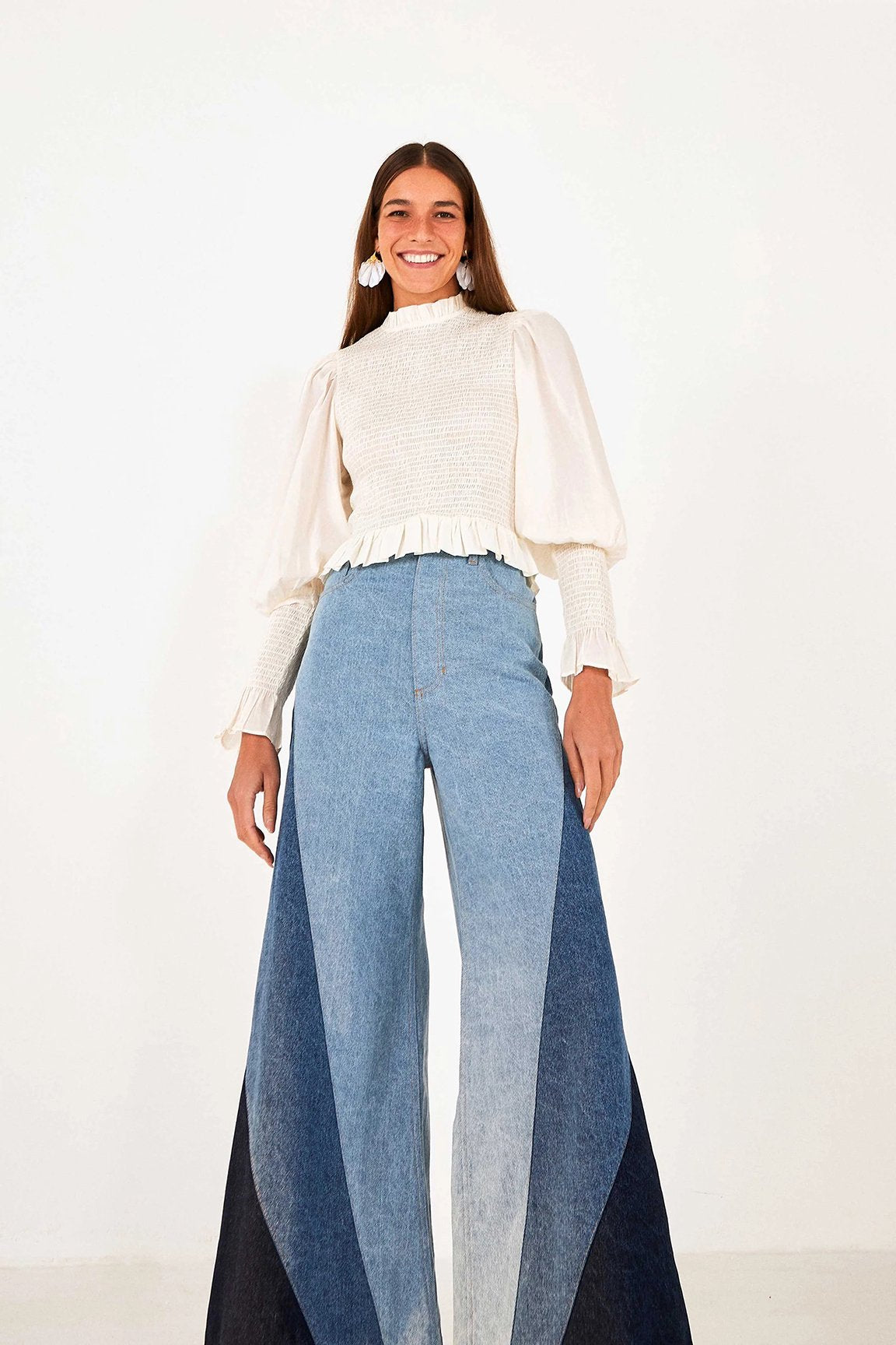 Color - Blocked Wide - Leg Jeans