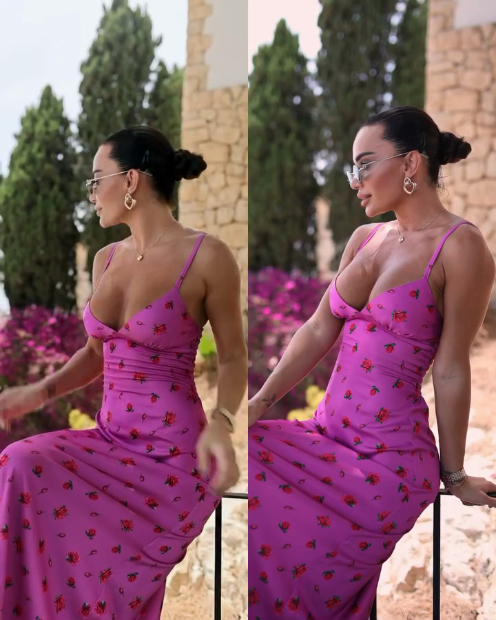 Hot Pink Floral Print Spaghetti - strap Maxi Dress