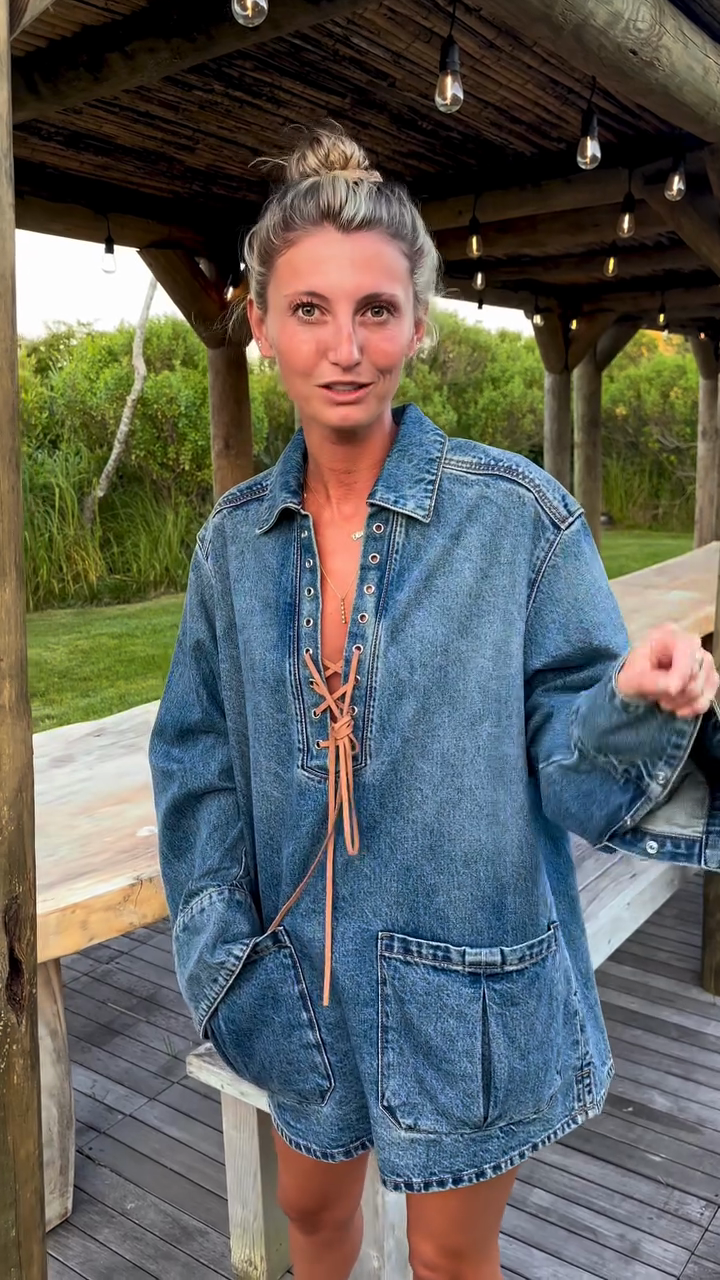 Denim Lace - Up Shirt Dress