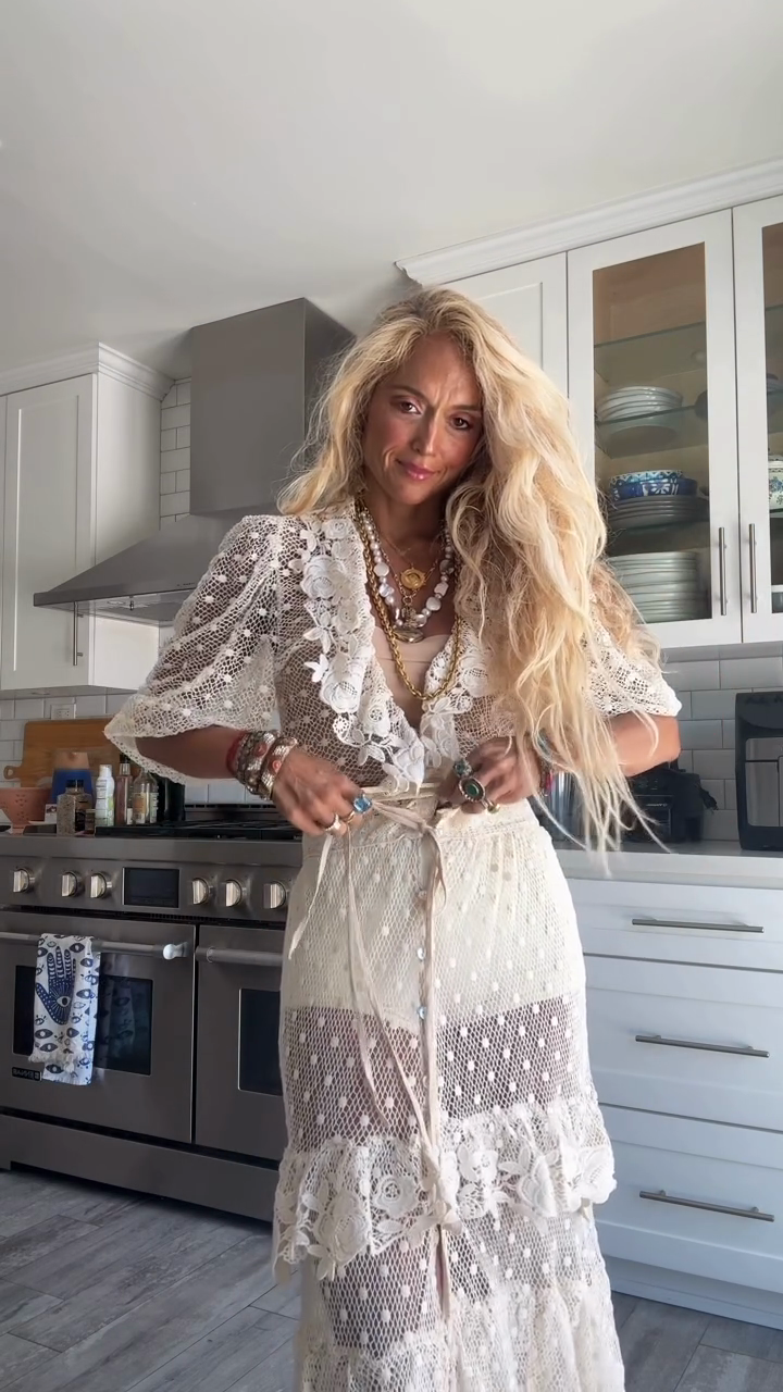 White Crochet Maxi Dress with Sheer Details