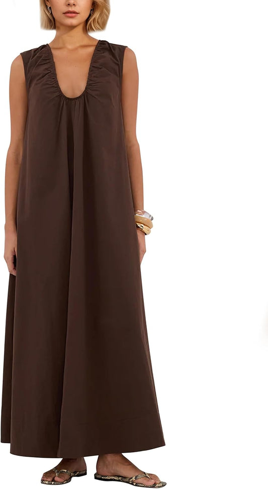 Sleeveless V - Neck Maxi Dress