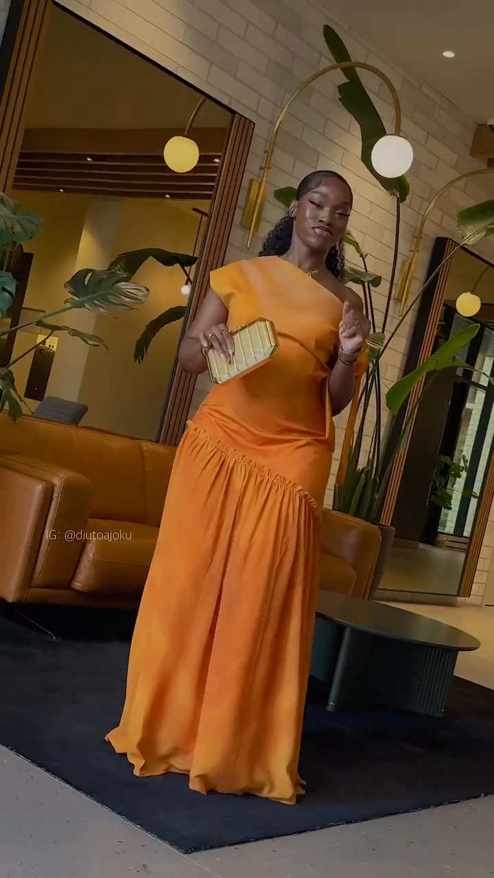 Orange One - shoulder Maxi Dress