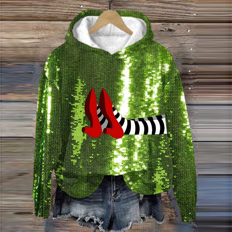 Women's Classic Ruby Red Shoes Halloween Witch Legs Art Print Casual Hoodie