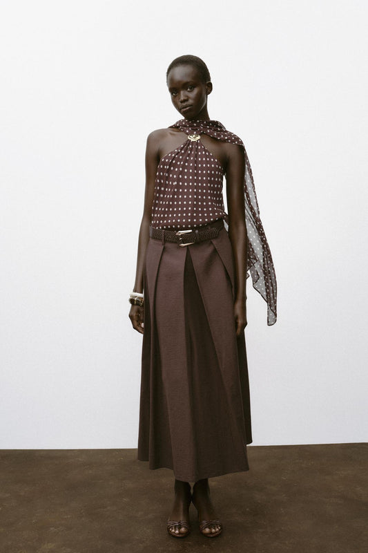 Polka - Dot Halter Top and Midi Skirt Set