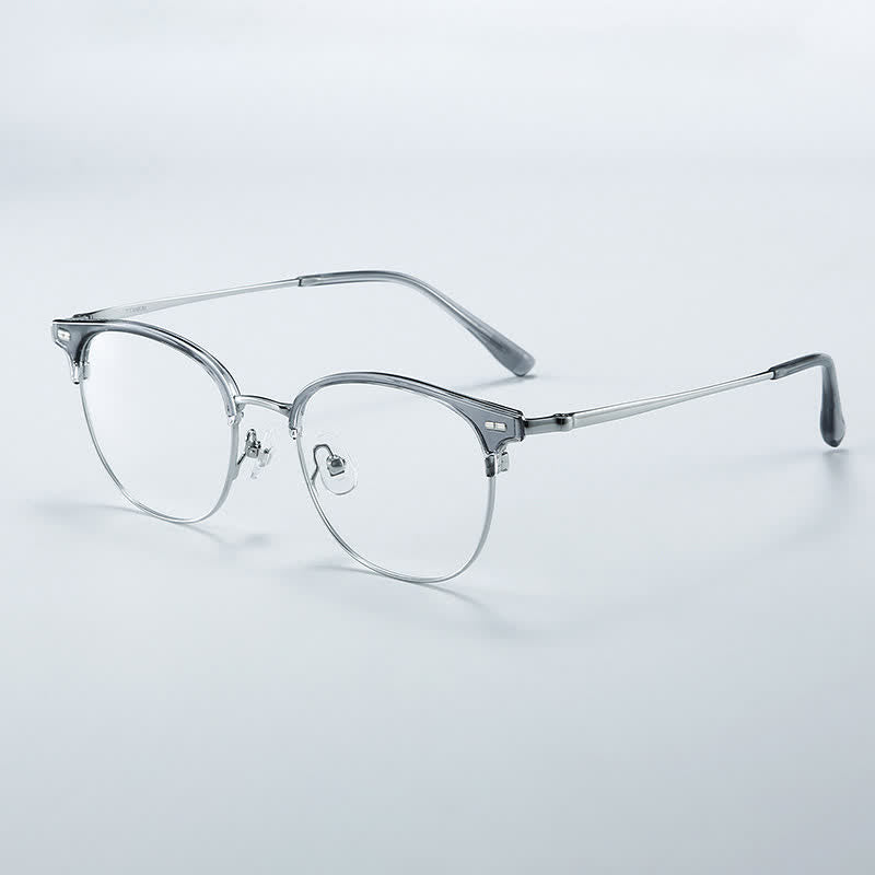 Spykay™ EG26737 Lightweight Round Titanium Frame Anti-blue Light Browline Glasses