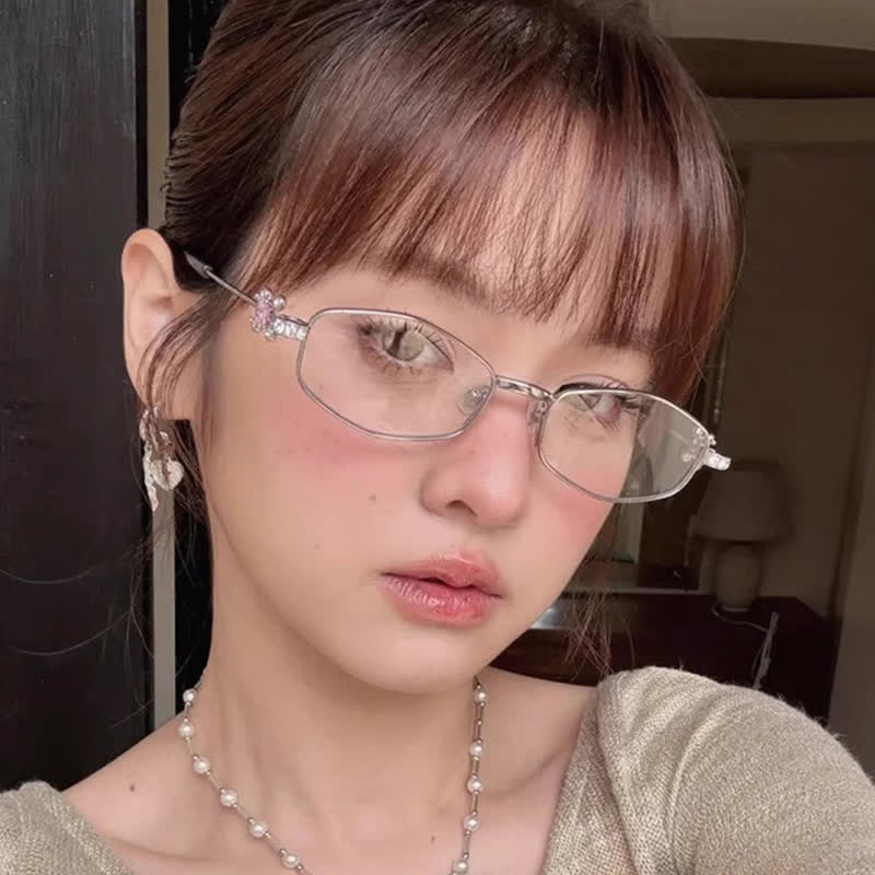 Spykay™ EG26713 Geometric Frame Rhinestone Decor Temples Anti-blue Light Glasses
