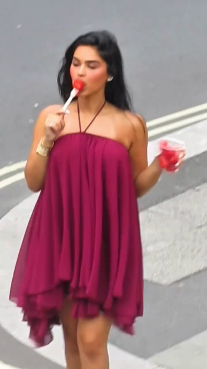 Burgundy Halter - Neck Chiffon Mini Dress