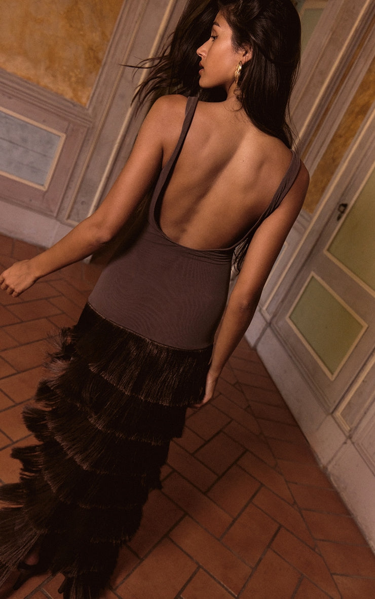 Tiered Fringe Maxi Dress