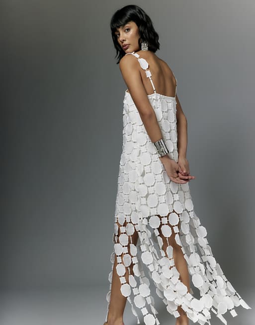 White Circular Cut - Out Maxi Dress