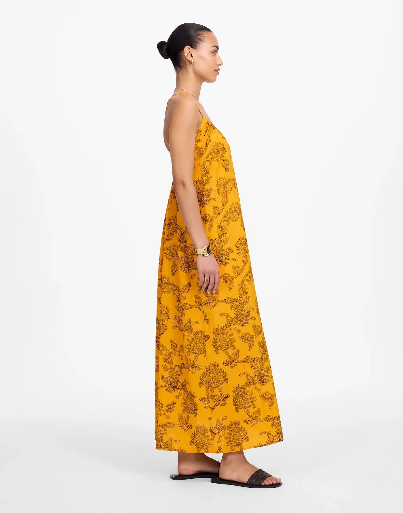 Yellow Floral Print Spaghetti Strap Maxi Dress