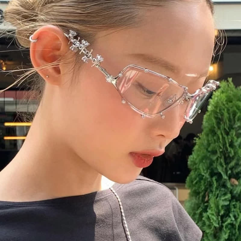 Spykay™ EG26751 Rhinestone Decor Geometric Frame Hipster Y2K Glasses