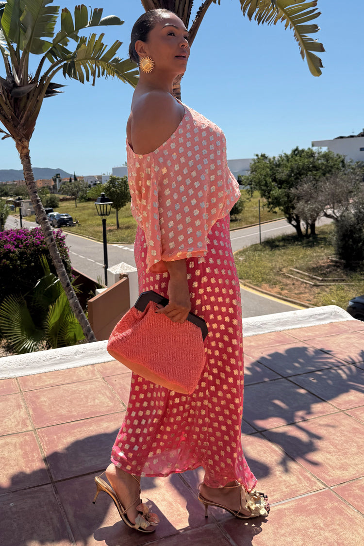 Pink and Gold Dot One - Shoulder Midi Dress