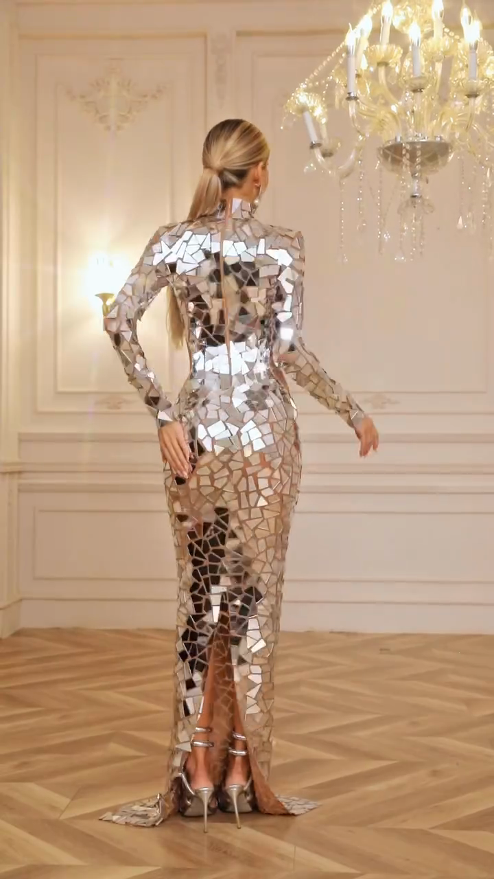 Silver Mirror - paneled Cut - out Gown