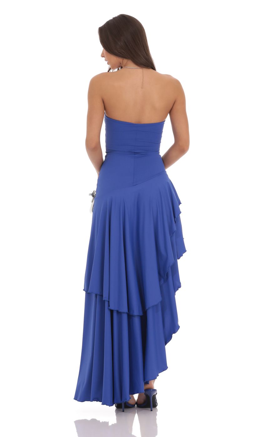 Strapless Ruffle Asymmetrical Maxi Dress