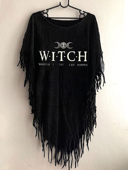 Women's Funny Halloween Witch Whatever I Try Can Happen Fringed Top