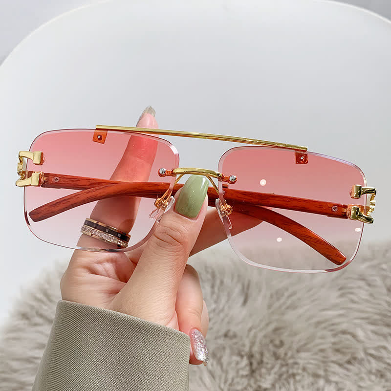 Spykay™ SG60910 Square Frame Leopard Temples Rimless Sunglasses