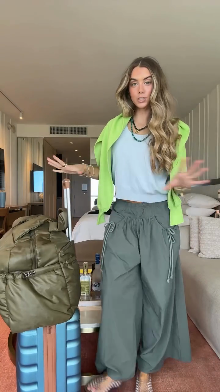 Olive Green Wide - Leg Drawstring Pants