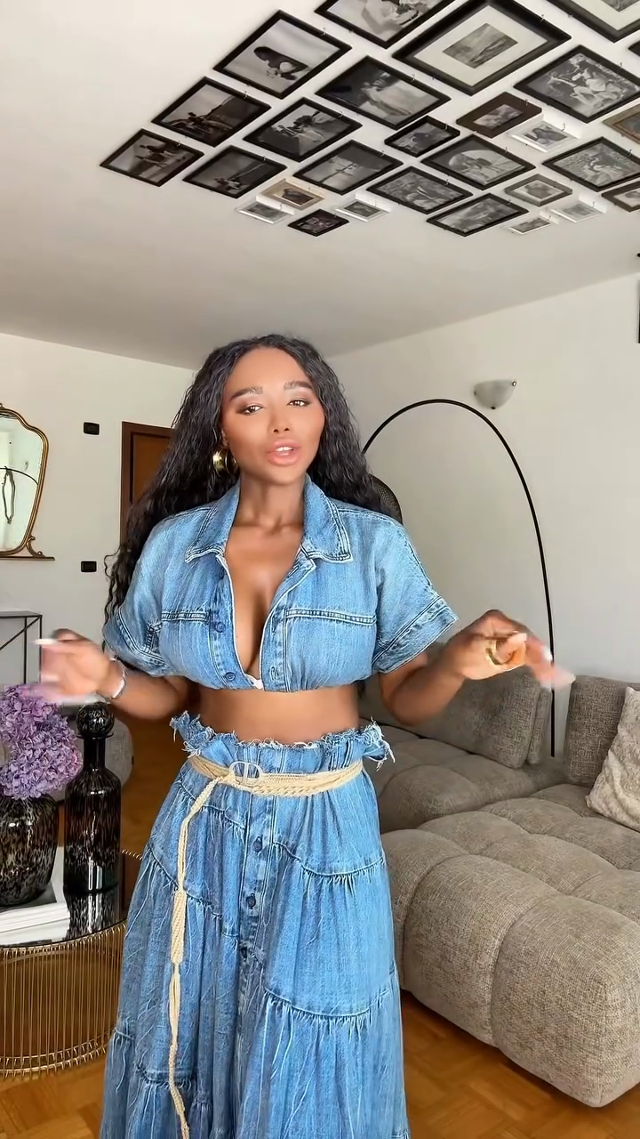 Denim Crop Top and Maxi Skirt Set