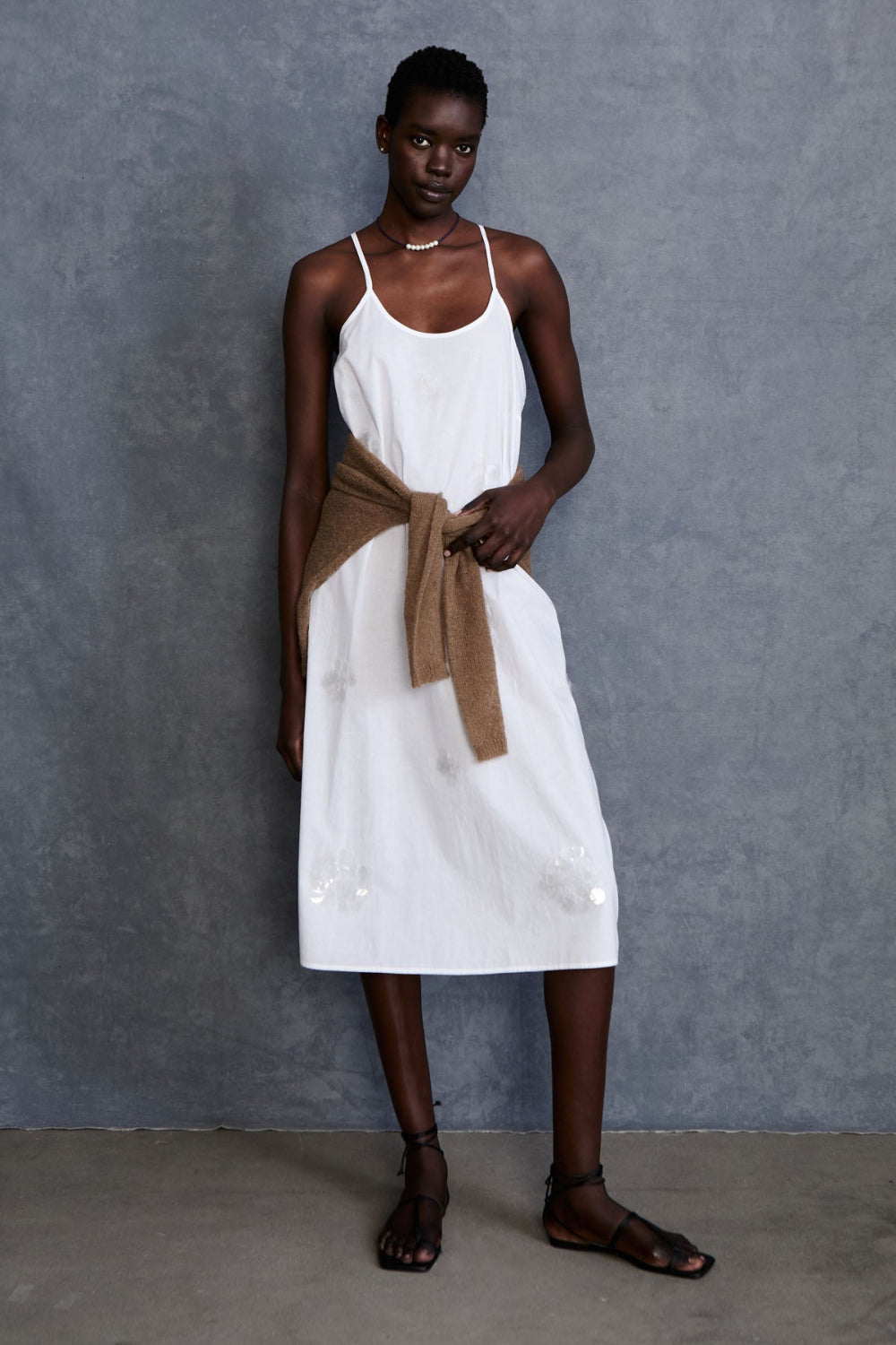 White Sequin - Embellished Slip Dress