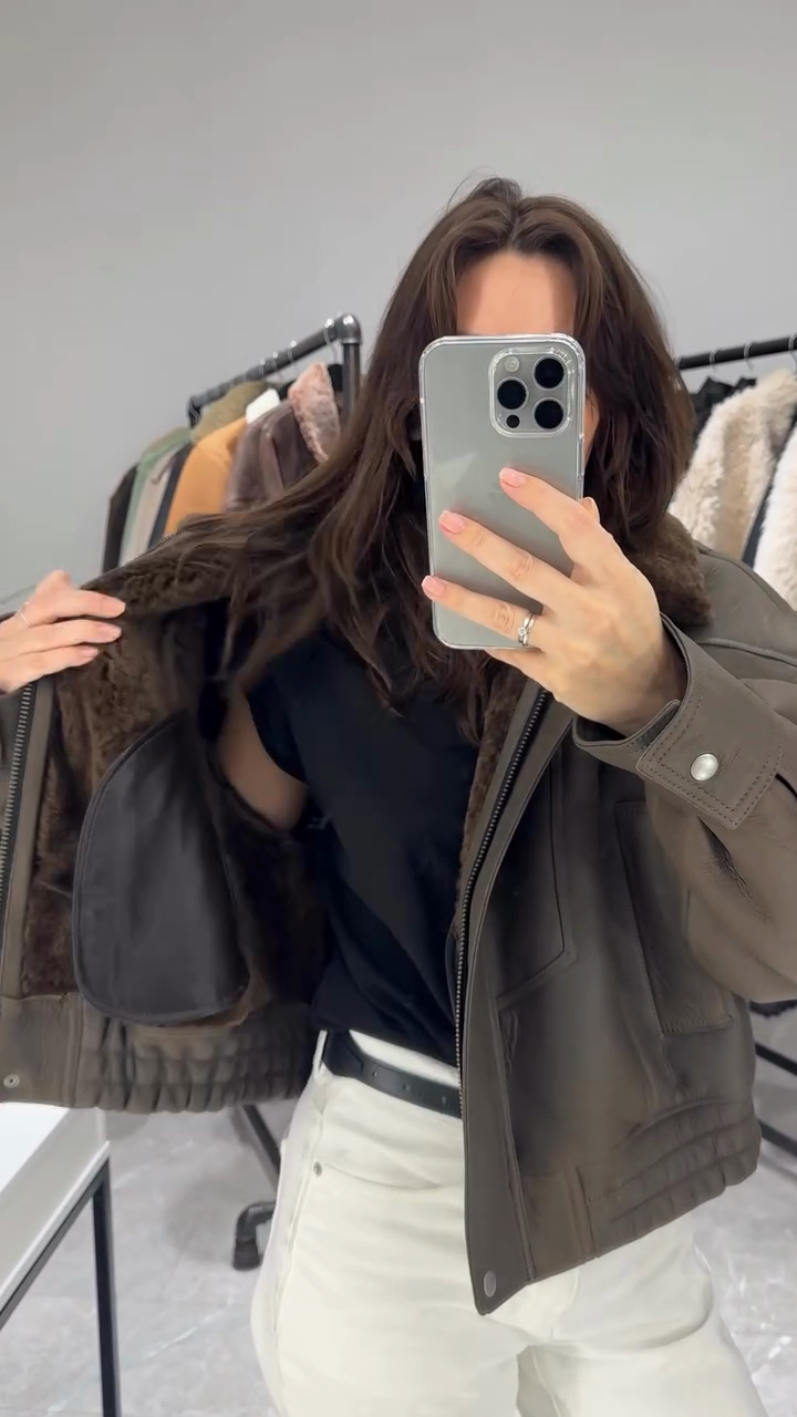 Brown Shearling Collar Leather Jacket