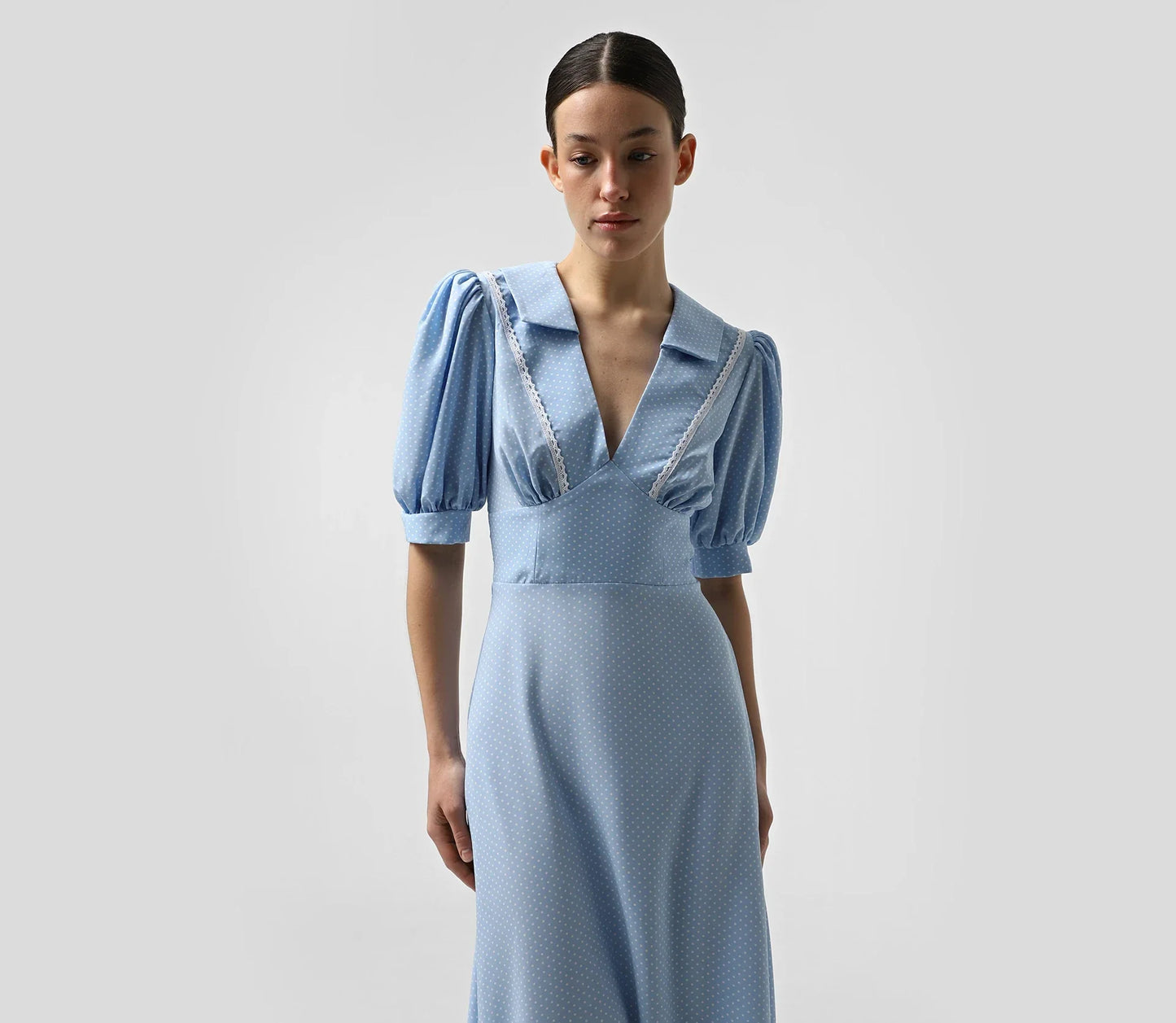 Polka Dot Puff - Sleeve Maxi Dress