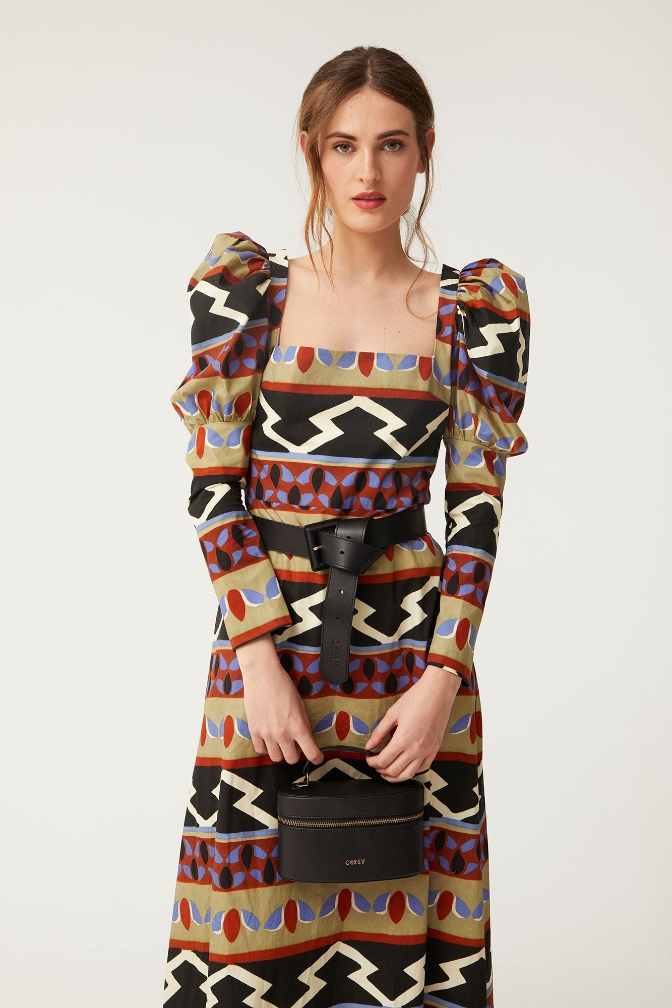 Printed Puff - Sleeve Midi Dress