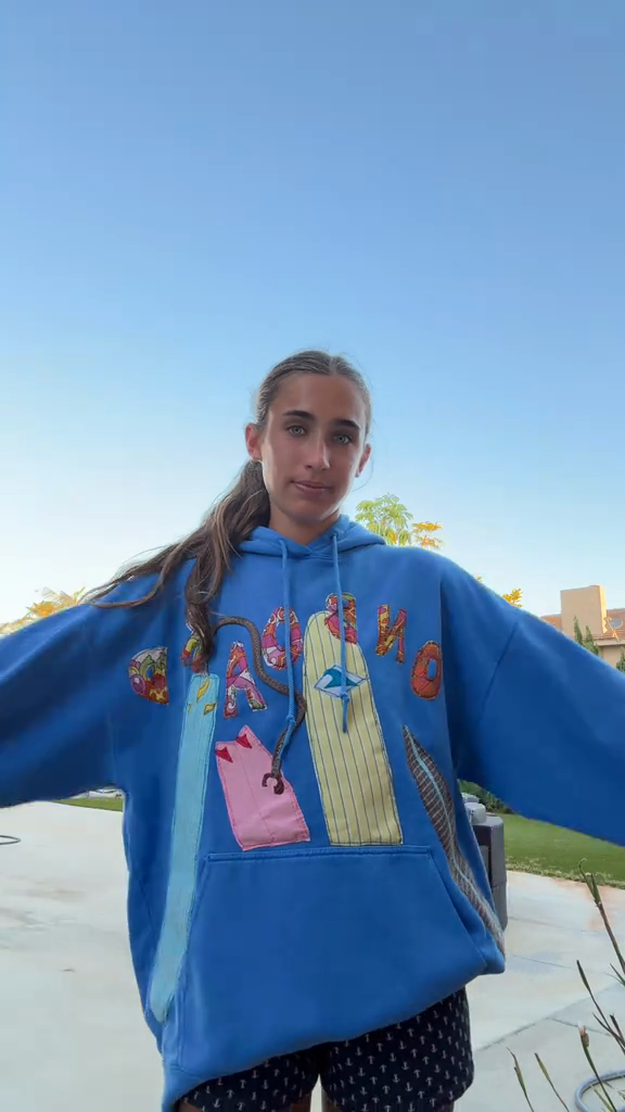 Embroidered and Patched Blue Hoodie