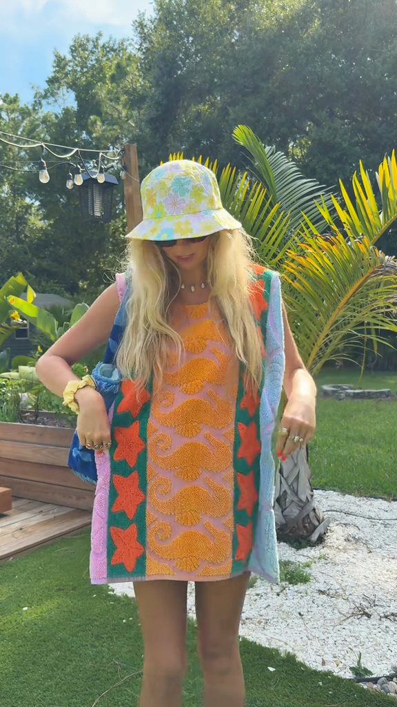 Colorful Embroidered Terry Cloth Dress