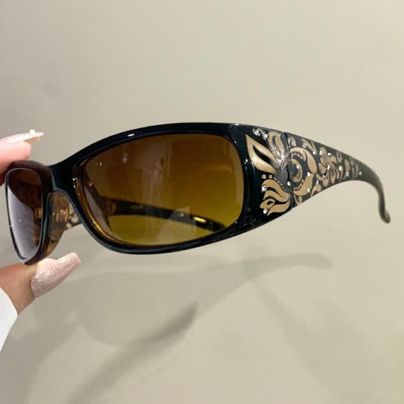 Spykay™ SG60871 Trendy Oval Frame Laser Pattern Rhinestones Decor Sunglasses
