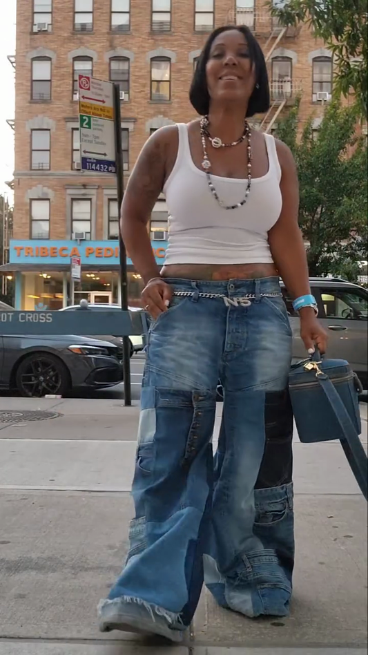 Patchwork Wide - Leg Jeans