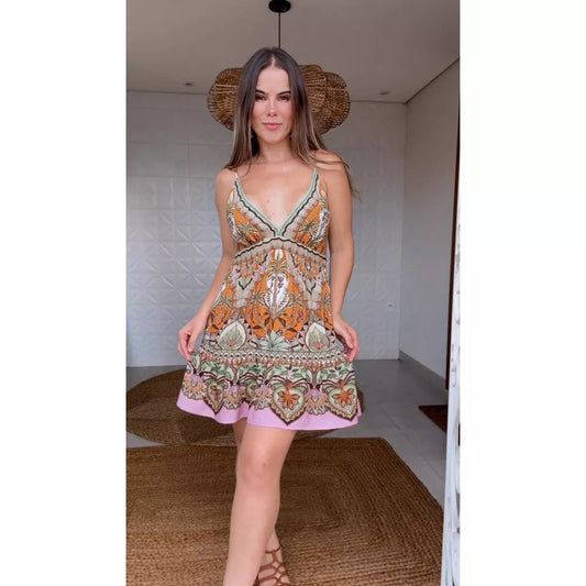 Printed Boho V - Neck Mini Dress