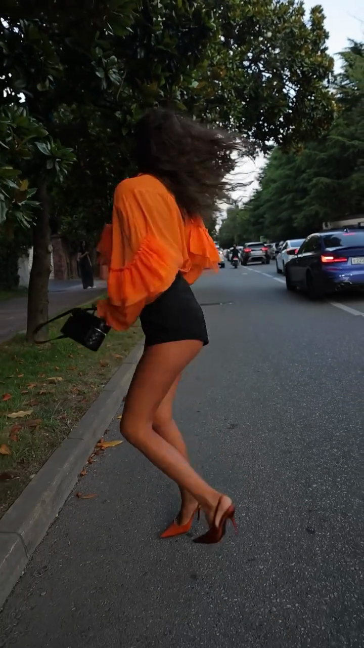 Orange Ruffled Long - sleeve Shirt