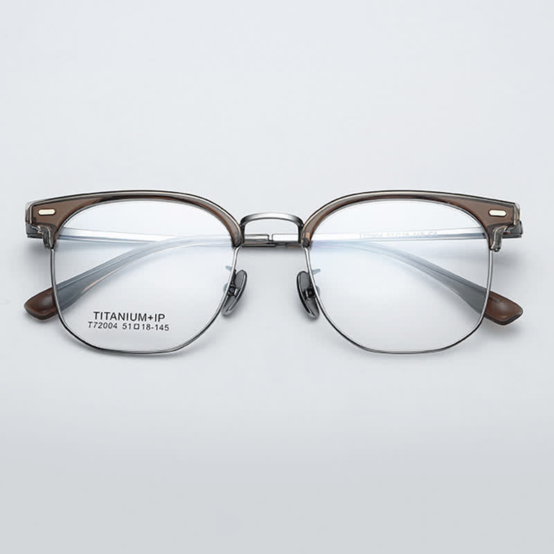 Spykay™ EG26737 Fashion Square Titanium Frame Anti-blue Light Browline Glasses