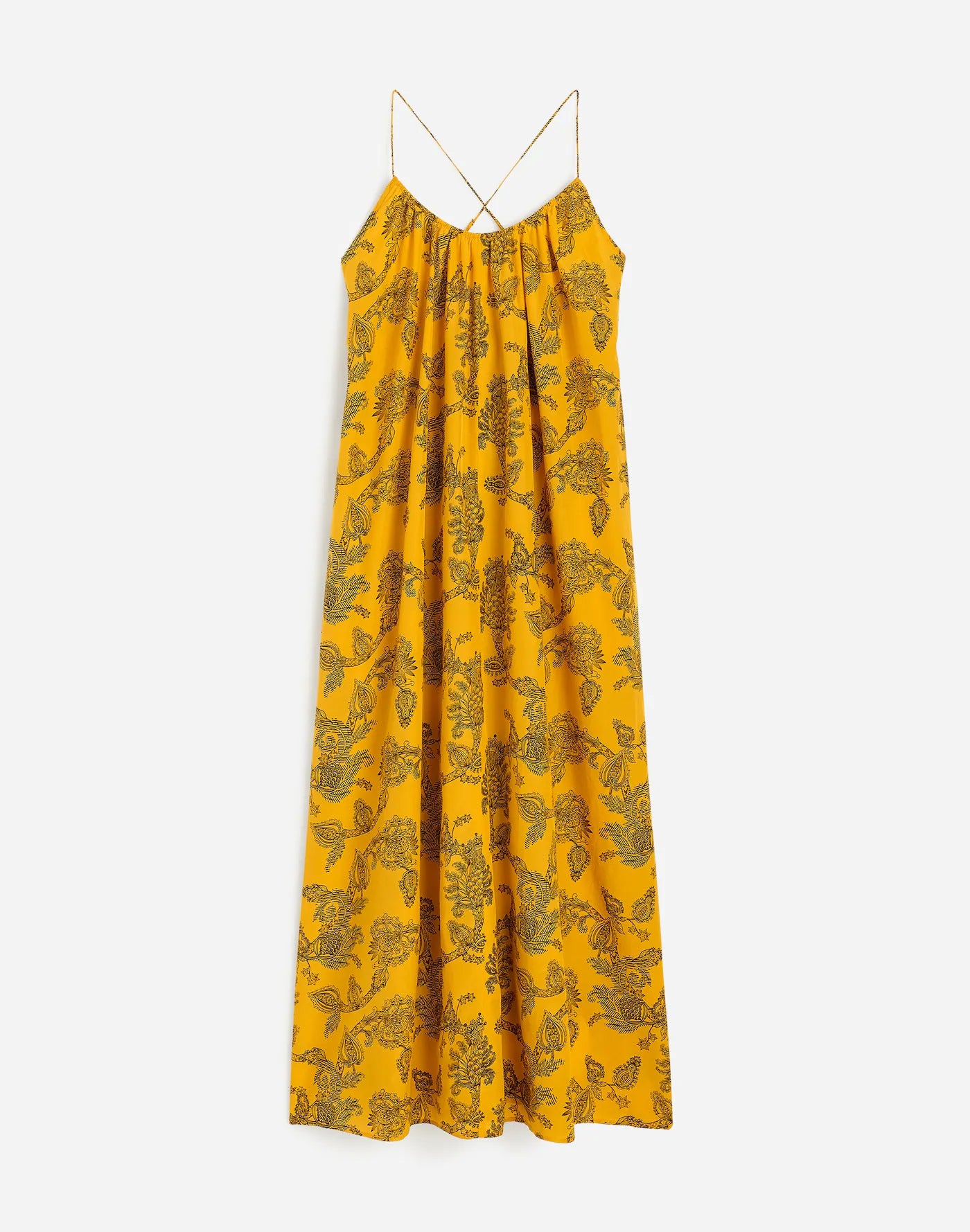 Yellow Floral Print Spaghetti Strap Maxi Dress