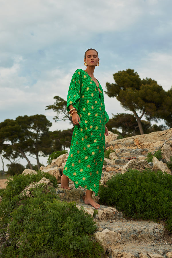 Printed Cutout Kaftan Maxi Dress