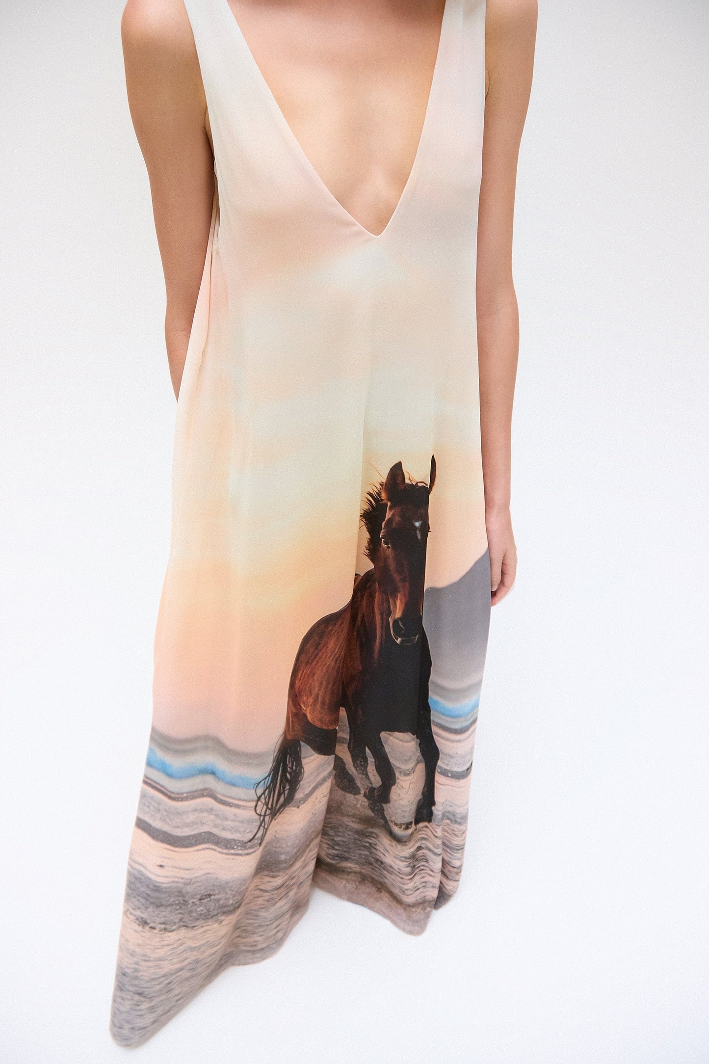 V - Neck Maxi Dress with Horse Print