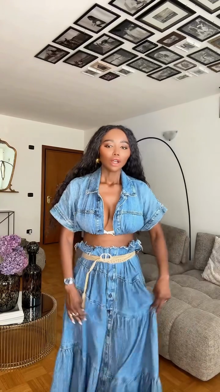 Denim Crop Top and Maxi Skirt Set