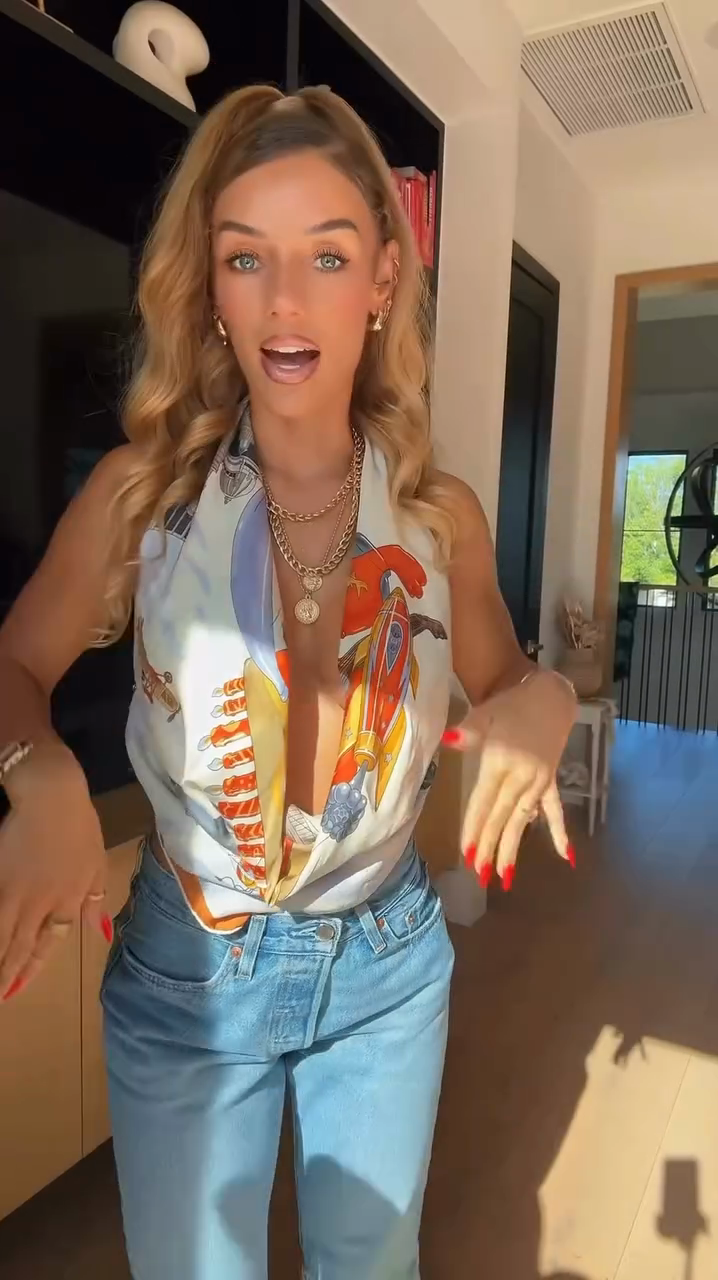 Printed Scarf Top & Blue Denim Jeans Set