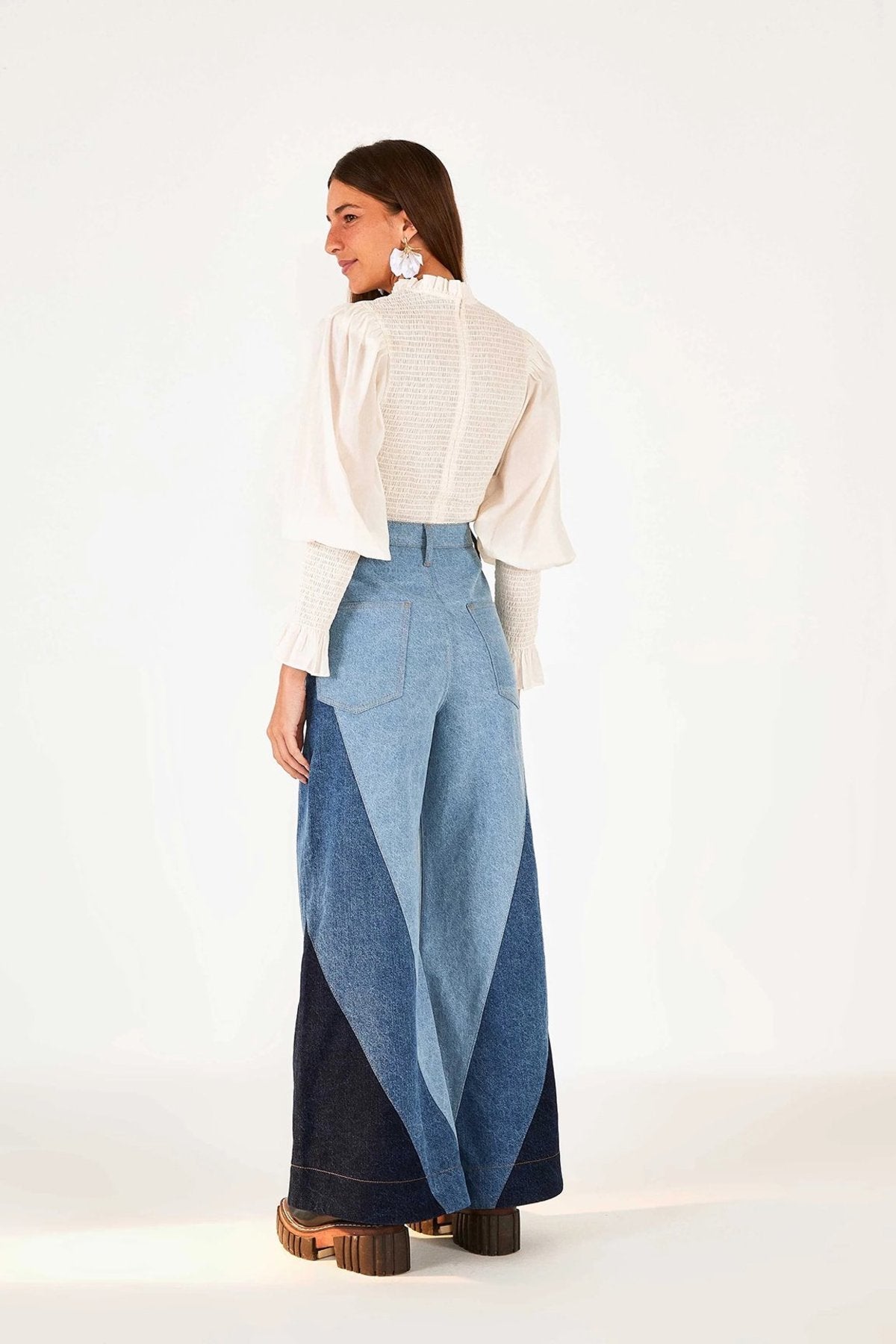 Color - Blocked Wide - Leg Jeans