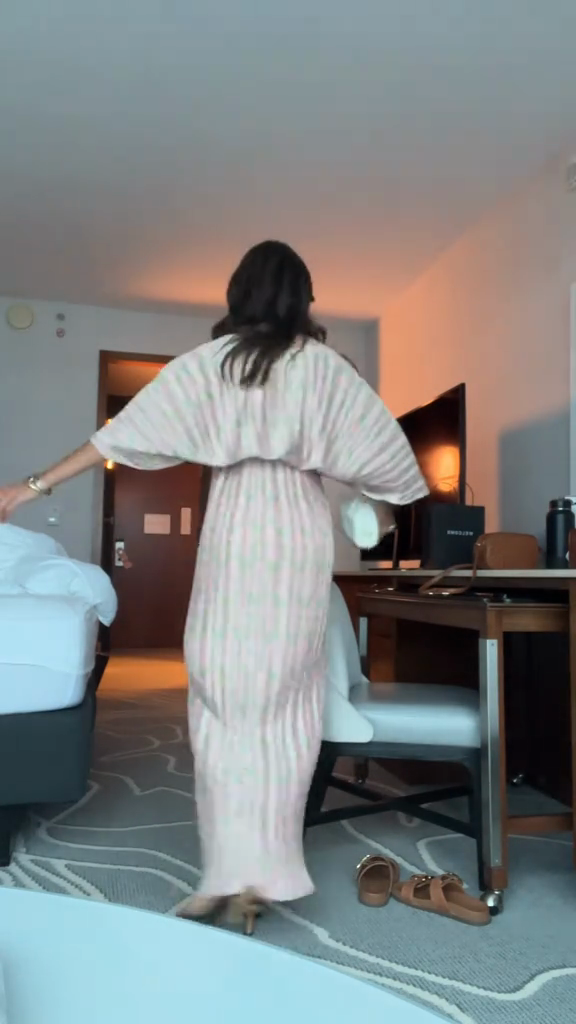 Pink and Green Striped Kaftan Dress