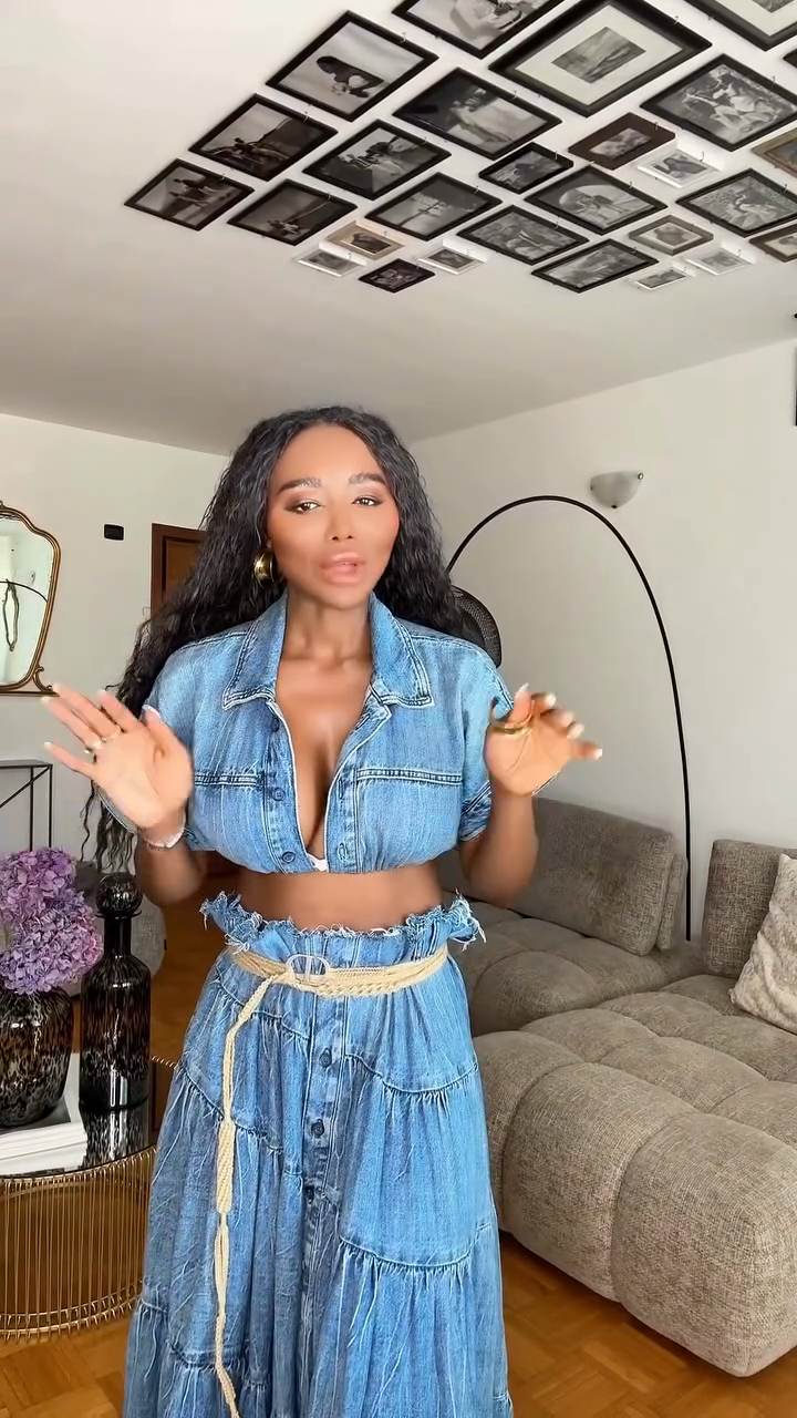 Denim Crop Top and Maxi Skirt Set