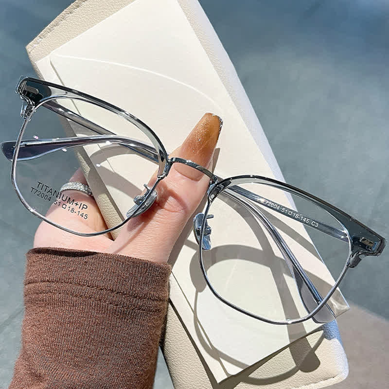 Spykay™ EG26737 Fashion Square Titanium Frame Anti-blue Light Browline Glasses