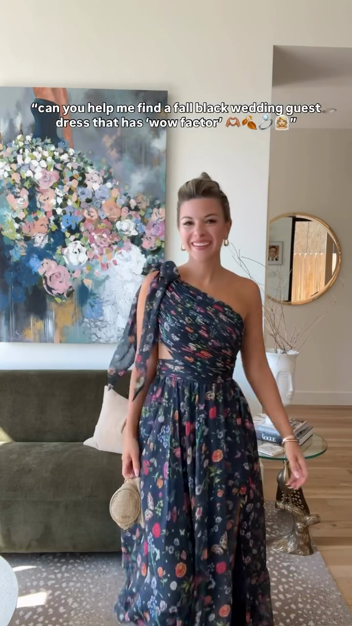 Navy Floral One - Shoulder Maxi Dress