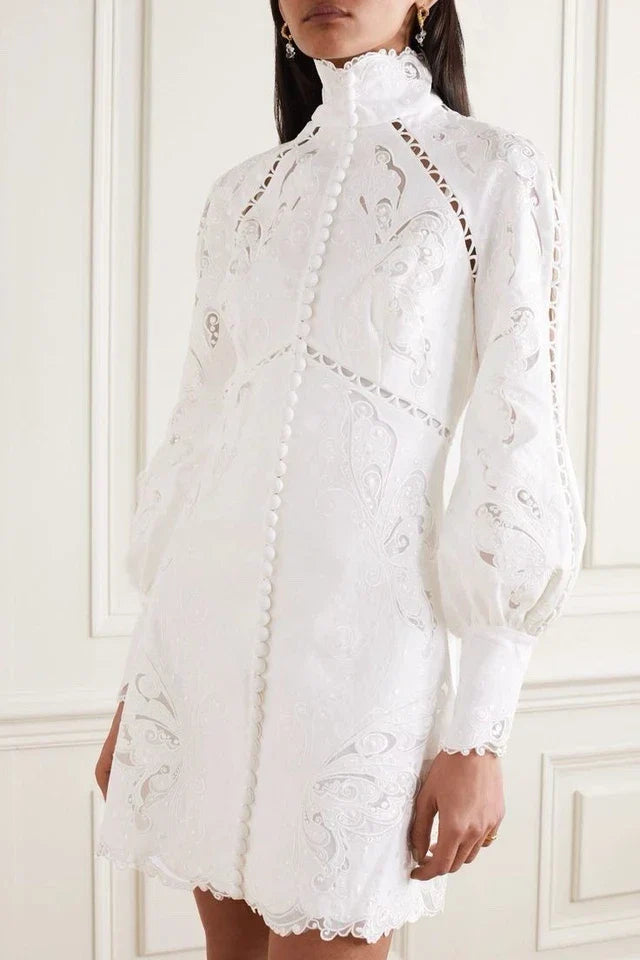 White Embroidered Shirt - style Mini Dress