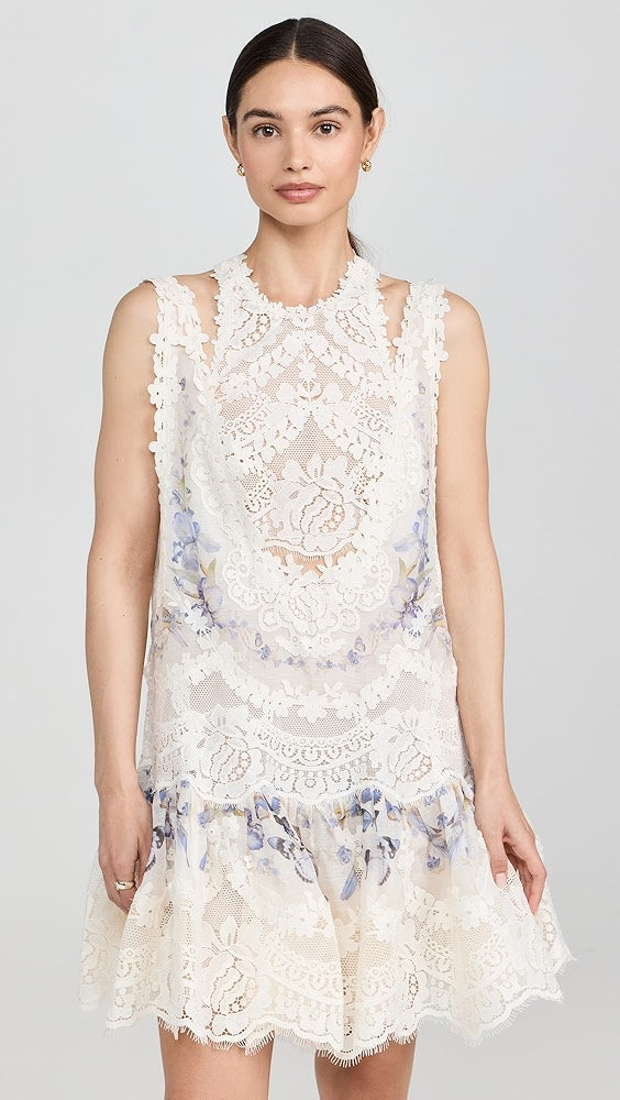White Floral - Lace Sleeveless Mini Dress