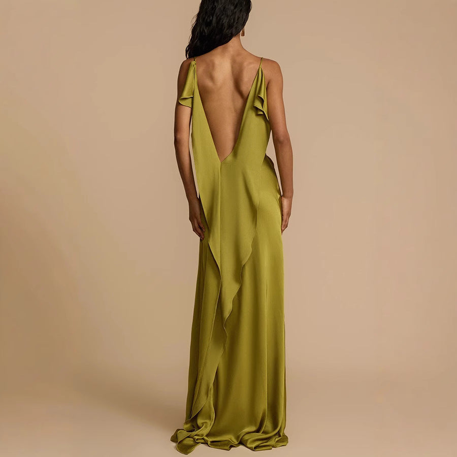 Olive Green Cowl - Neck Slip Maxi Dress