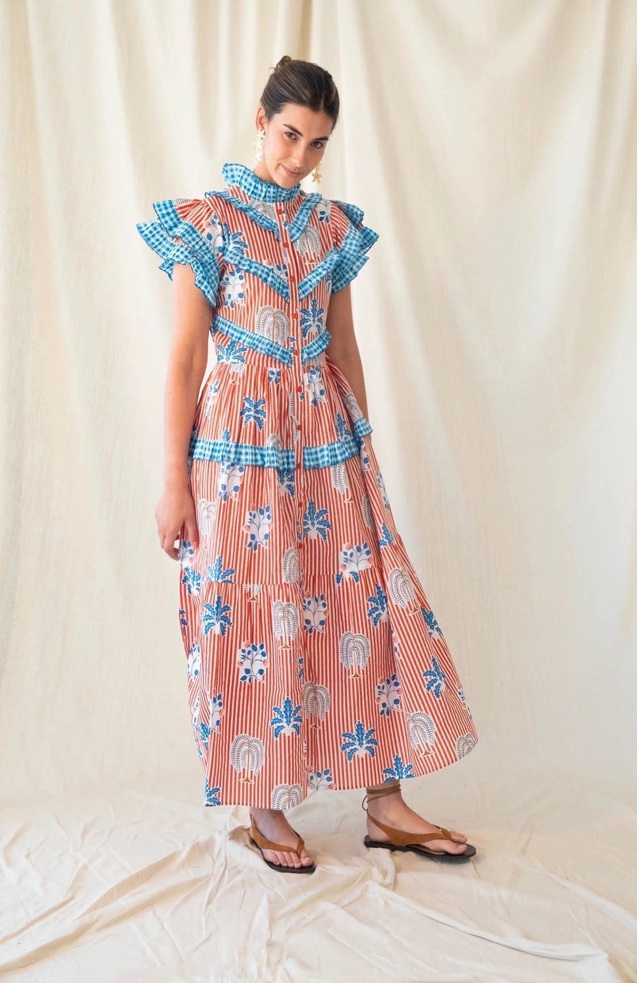 Ruffle Striped Floral Dress